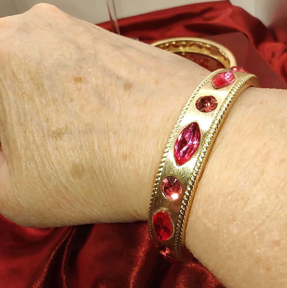 Lexi Bracelets With Pink And Clear Crystal Stones Matte Gold Tone Finish - Picture 2 of 6